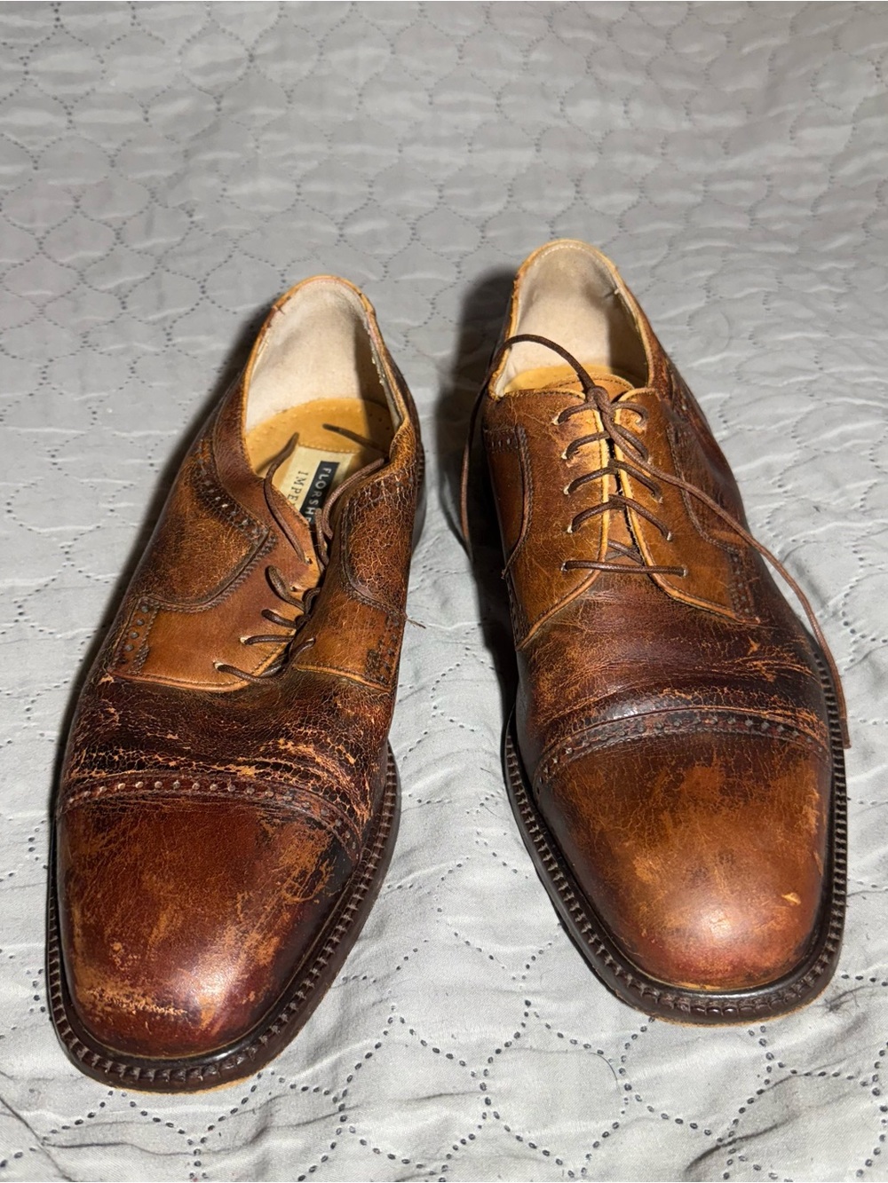 Vintage Florsheim Men Oxford Cap Toe Brown Leather Dress Shoes Aged Academia 9D